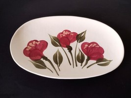 Vintage Emerson Creek Pottery Floral Serving Plate Handpainted Oval White Pink - £11.86 GBP