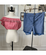 Vintage 70s Red Gingham Crop Top High Rise Shorts M - €46,34 EUR