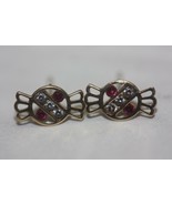 14K Yellow Gold Small Candy Stud Earrings with Red &amp; Clear Cubic Zirconias - $63.70 CAD
