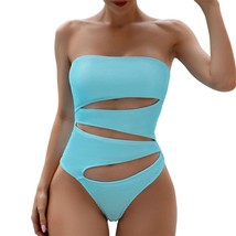 Strapless Cutout Ribbed Swimsuit for Womens, Turquoise One Piece Swimwear Off Sh - £24.93 GBP