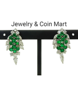 6.19ctw Natural Emerald &amp; Diamond Cluster Omega Earrings 18k White Gold - £8,253.35 GBP