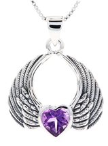 Jewelry Trends Angel Wings Heart Silver Pendant Necklace with Amethyst 18&quot; - £112.07 GBP