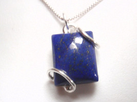 Naked Caged Lapis Lazuli Square Pendant 925 Sterling Silver - £9.34 GBP