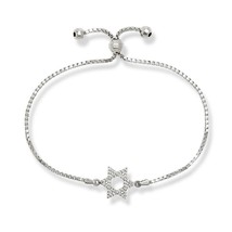 Box Chain Open CZ Star of David with Beads Adjustable Bolo Bracelet - £54.20 GBP
