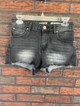 Black Denim Shorts Size 5 Indigo Rein Stretch Bottoms Frayed Hem High Rise - £4.50 GBP