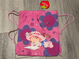 Strawberry Shortcake 13&quot; x 11.5&quot; School Backpack w Drawstring Reading Pink Nylon - £14.73 GBP