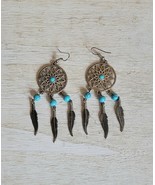 Vintage Earrings Costume Jewelry Handmade Southwestern 3 Feather Mandala... - $27.40 CAD