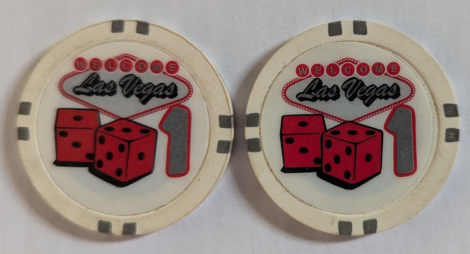 Welcome Las Vegas Value 1 Lot of Two White Poker Chips - $5.95