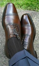 Men&#39;s Handmade Dark Brown Brogue lace up dress shoes custom formal leather shoes - £136.68 GBP