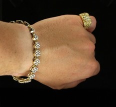 Mens 2 pc Cluster Cz Bracelet Ring Set 14k Gold Plated Iced Hip Hop Fashion - £12.64 GBP