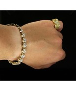 2 pc Cluster Cz Bracelet Ring Set 14k Gold Plated Iced Hip Hop Jewelry - £11.96 GBP