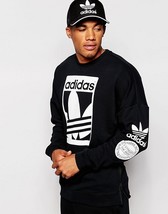 New Adidas Essentials Fleece Crew Sweater shirts Black Long Sleeve AB8028 - £54.66 GBP