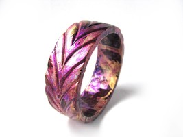 Hand Painted Hint of Pinks and gold Marble Effect Medium Wide Resin Bangle Brace - $25.00