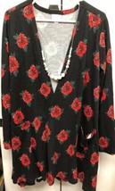 NWT LuLaRoe Large Black Red Green Roses Floral Caroline Cardigan Sweater - £37.88 GBP