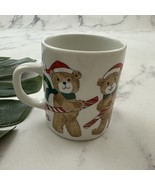 Action Industries Vintage Christmas Coffee Mug White Teddy Bears Candy Cane - $25.71 CAD