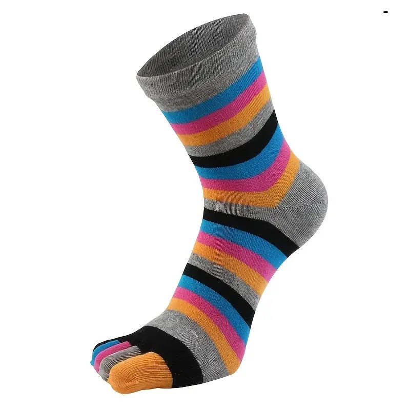 Rainbow Striped Pattern Toe Socks (Adult Medium) - Gray Accent - $3.96