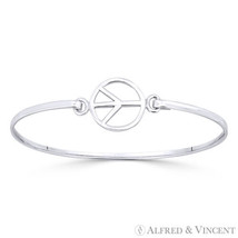 Peace Sign 15mm Circle Charm Cuff Bangle Bracelet in Solid .925 Sterling Silver - £23.24 GBP