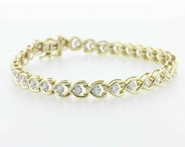14K Yellow Gold Over 4ct Diamond Wishbone XO Hugs &amp; Kisses Love Link Bracelet - £141.24 GBP