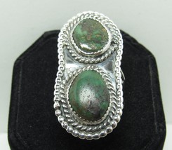 Vtg Navajo Rope Sterling Silver Green Turquoise Sz 8.25 Ring 1.5&quot; Old Pawn 9.7g - £46.70 GBP