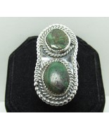 Vtg Navajo Rope Sterling Silver Green Turquoise Sz 8.25 Ring 1.5&quot; Old Pa... - $59.39