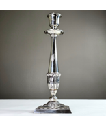 Vintage Elegant Rustic Worn Metal Silver Candlestick Square Base 14in Heavy - $137.13 CAD