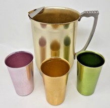 Vtg Cups &amp; Pitcher 3 Anowar Aluminum Metal Anodized Cups Unmarked Pitche... - $29.99