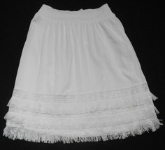 Solitaire White Fringed Skirt + Crochet Trim Elastic Waist 21&quot; /L 21 /tag S - £35.40 GBP