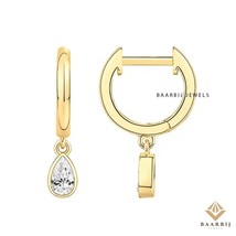 Lab Grown Diamond Pear Hoop Earrings Huggie Earrings / Tiny Hoop Earring... - $774.28 CAD