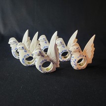 6 VTG Wooden Handpainted Napkin Rings Farmhouse Chicken Roosters White Blue - £19.89 GBP