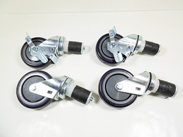 4" x 1-1/4" Swivel Wheel Casters with 2" Expand Thread Stem Caster 2 w Brakes. - £29.96 GBP