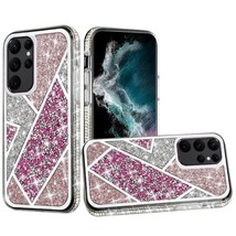 For Samsung S23 Plus Rhombus Bling Glitter Diamond Case Cover - Rose Pink - £6.73 GBP