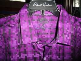 Robert Graham Mens Purple Geometric Button Up Long  Sleeve Shirt Classic Fit XL image 3