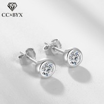 Stud Earrings For Women And Men Silver Plated Bubble Cubic Zirconia Round Stone  - £10.66 GBP