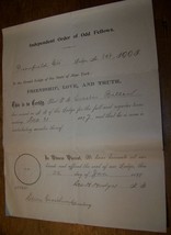 1898 ANTIQUE GREENFIELD NY LODGE IOOF ODD FELLOWS MEMBERSHIP CERTIFICATE - $14.84