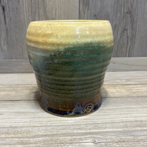 Art Deco Yellow / Green Ribbed Pottery Vase, From Madison, Indiana.  Signed - $23.33