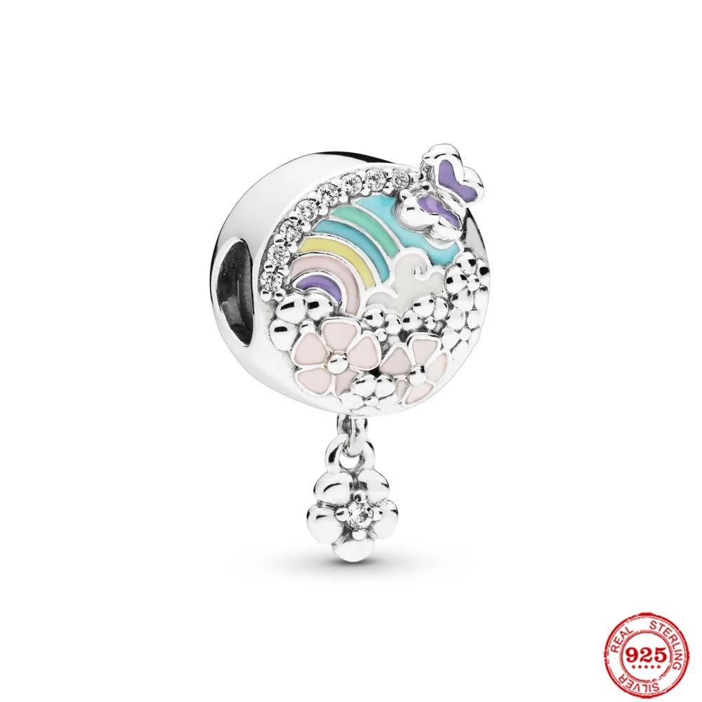 Sporting Colorful Flowers Aerfly Pendant New 925 Sterling Silver Charms Fit Brac - £23.89 GBP