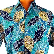 Island Shores Aloha Hawaiian Medium Shirt Pineapple Palm Leaves Tropical - £36.07 GBP