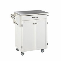 White Wooden Stainless Steel Top Kitchen Cart Island Storage Prep Table Cabinet - £439.45 GBP