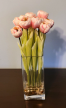 Artificial 17&quot; Pink Tulips Floral Arrangement in Glass Vase (NWOT) PSJ - £55.34 GBP