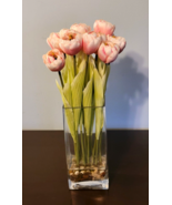 Artificial 17&quot; Pink Tulips Floral Arrangement in Glass Vase (NWOT) PSJ - £54.47 GBP