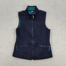 Talbots Quilted Vest Zip Womens Sz M Blue Teal Cotton Cinch Waist Snap O... - £13.06 GBP