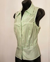 Jones New York Women&#39;s Top Green Stripe Sleeveless Blouse Shirt size Medium - $19.72