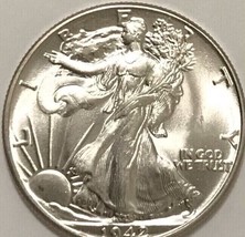 1942 Walking Liberty Half Dollar Gem Bu Uncirculated 90% Silver - £43.98 GBP