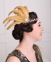 1920s Flapper Peacock Feather Headband Crystal Leaf Head Chain Great Gatsby Head - £24.44 GBP
