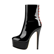 Women&#39;s Rounded 16CM Thin High  Black Color Toe Side Zipper Slim Fashion Party A - £101.62 GBP