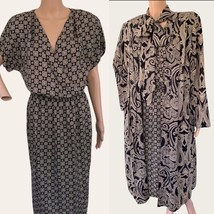 Vintage 80s Neutral Print Dress with Matching Long Jacket M - £50.76 GBP