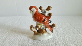 Vintage Ceramic Porcelain Red Parrot Bird Figurine Perching on Flowering... - $7.99