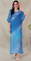 Indian Printed Blue Feather Silk Women Nightwear Kaftan Dress Free Shipment - $24.75