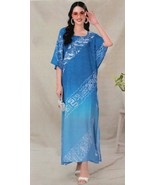 Indian Printed Blue Feather Silk Women Nightwear Kaftan Dress Free Shipment - £19.41 GBP