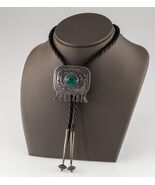 Sterling Silver Polished Turquoise Bolo Tie with Braided Leather Strap - $9,282.12 MXN